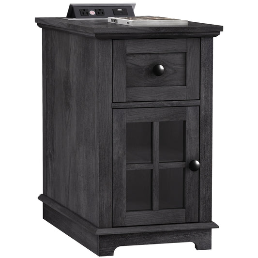 End Table with 1 Drawer, Storage Side Table with Flip Top Fast Charging Station, Beside Tables with Type-C & USB Port & Power Outlets, Storage Cabinet, End TablesFor Living Room, Bedroom, Office