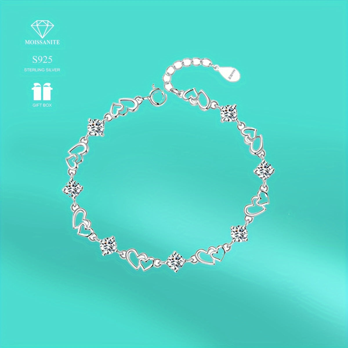 S925 Sterling Silver Bracelet, Heart-Shaped Moissanite Decor, Elegant & Sexy Ladies Fashion Bangle, Engagement, Wedding, Love Confession, Gift For Women, Valentine's Day Essential