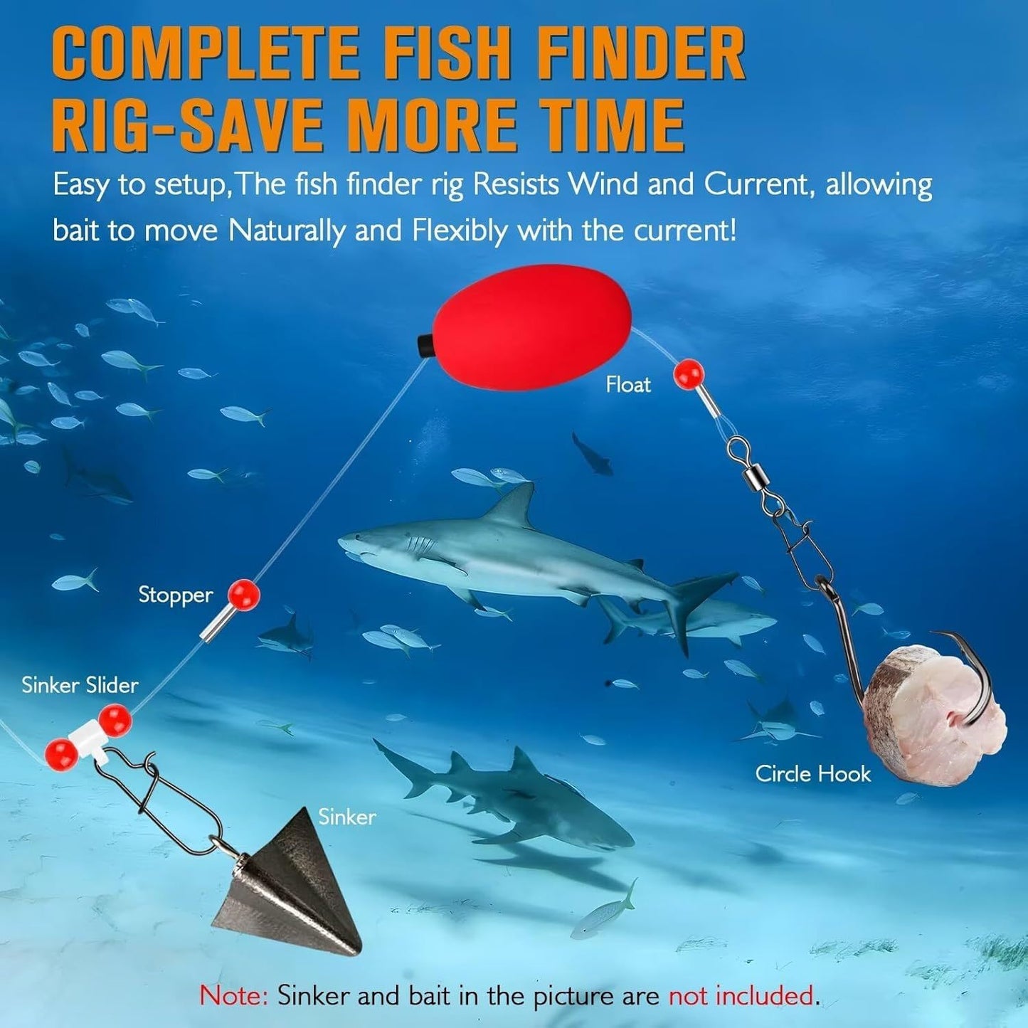 Dovesun 6pcs Surf Fishing Rigs - 20.5" Pre-Rigged Fish Finder Rig with 5/0 8/0 Circle Hooks & Fishing Float, 90LB Saltwater Fishing Gear Wind Resistant Fishing Tackle for Carolina Rig for Shark, Catfish, Bass, Idea Christmas