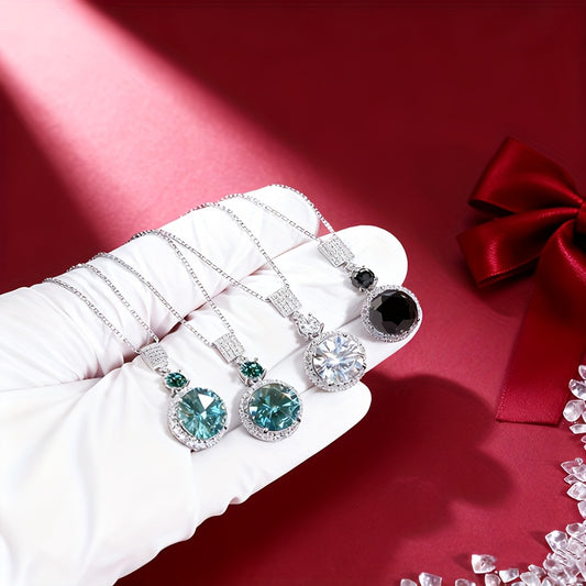 925 Silvery Sparkling 6-carat Pendant Necklace, Available In Multiple Colors, Elegant And Luxurious, The Perfect Holiday Gift For Family, Mom And Friends (Moissanite: 6.5mm*1pc, 11.0mm*1pc, Silvery Weight Approximately 8g)