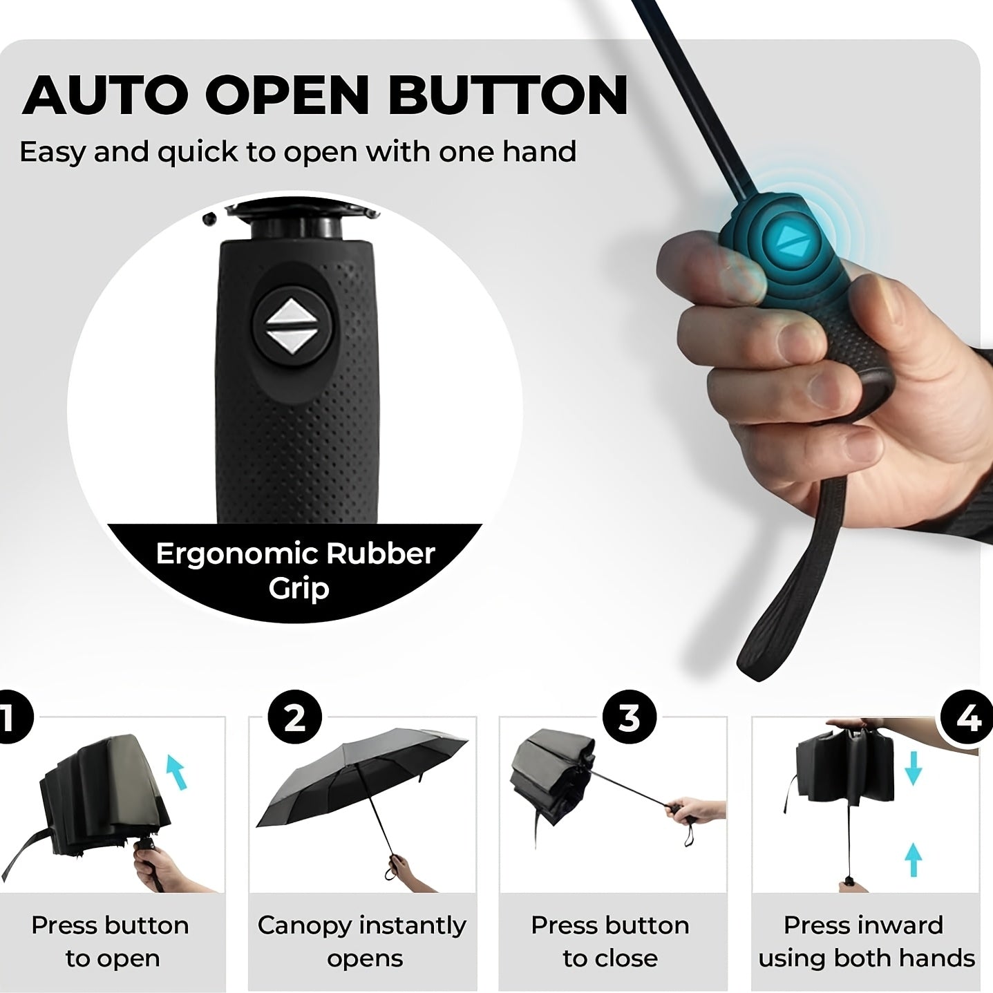 Automatic Open/Close Windproof Compact Travel Umbrella with UPF 50+ Sun/, Lightweight Portable Automatic Umbrella Suitable for All-Season, Shield &, Carry Sleeve, 10 Fiberglass Ribs & 210T Pongee Canopy