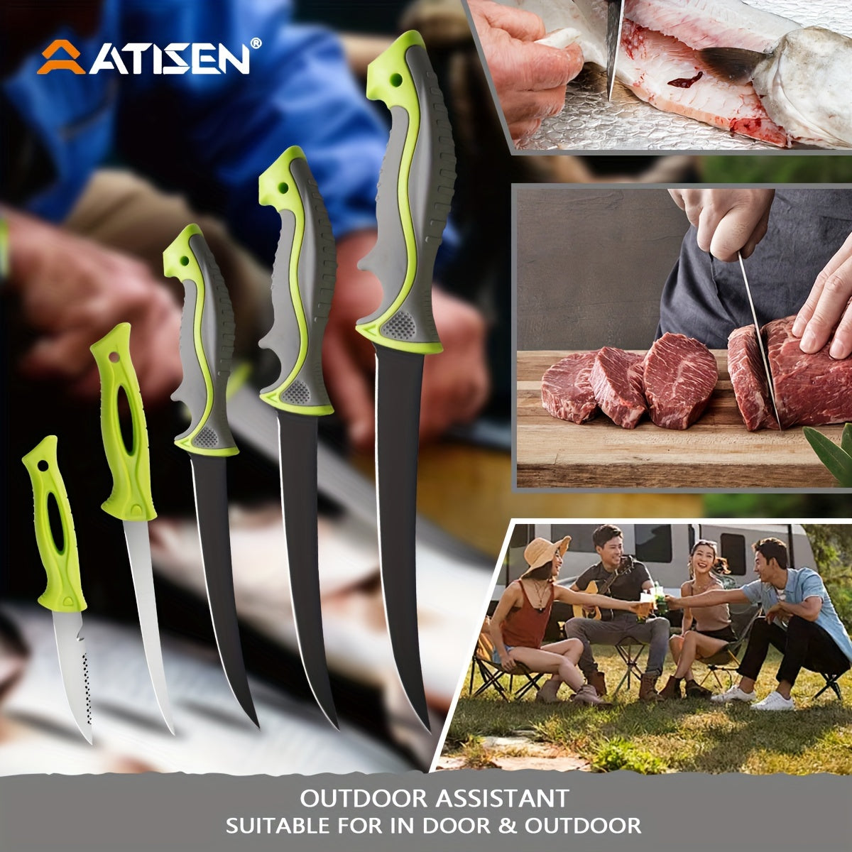 ATISEN 10/16pcs Professional Fishing Knife Set, Fish Angle Knife Set - for Filleting And Boning Fish, Dishwasher Safe - Filleting Knife, Road Runner Pliers, Fish Lip Gripper, Knife Sharpener, Retractable S-Buckle W/Harness Gi