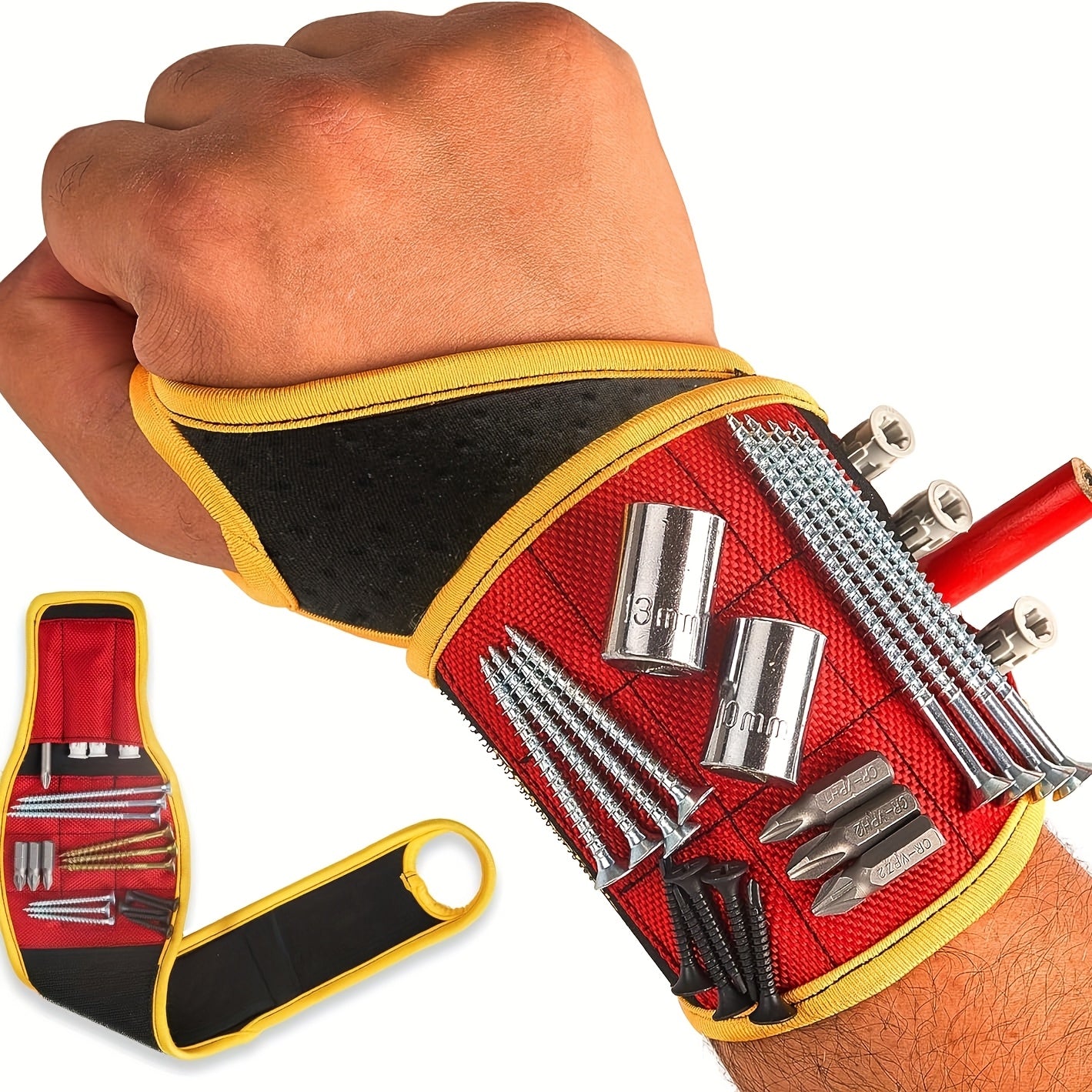 Heavy-Duty Magnetic Wristband with Strong Magnets - Magnetic Tool Holder for Screws, Nails, Drill Bits - Secure Grip Work Wrist Support - Ideal Gift for Electricians, Handymen, DIYers, Fathers, Builders - Coyote Brown (Metal