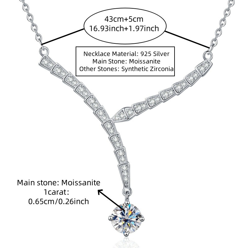 A 925 silvery 1 carat Moissanite 14K Golden plated V-shaped necklace, a versatile snake couple pendant necklace and clavicle chain, suitable for daily wear and Christmas, Halloween, Valentine's Day, birthday and New Year gift