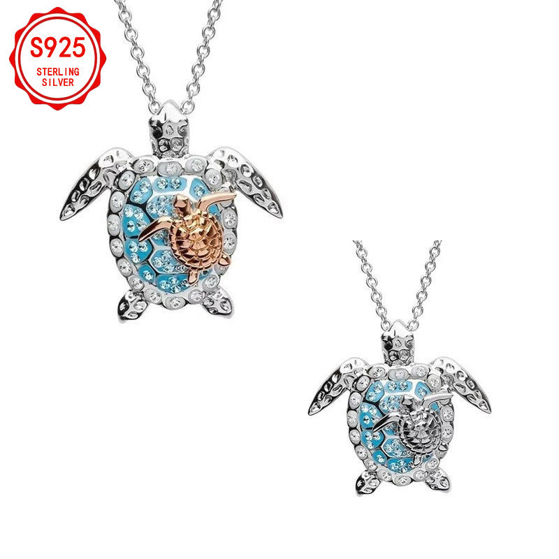 EJG Women'S Turtle Jewelry Set 925 Sterling Silver Moissanite Necklace Earrings Ring Beach Style Vacation Everyday Layered Dainty Gift for Her, Jewelry for Women Set High Quality, Set Jewelry for Women, Holiday Accessory, Gif
