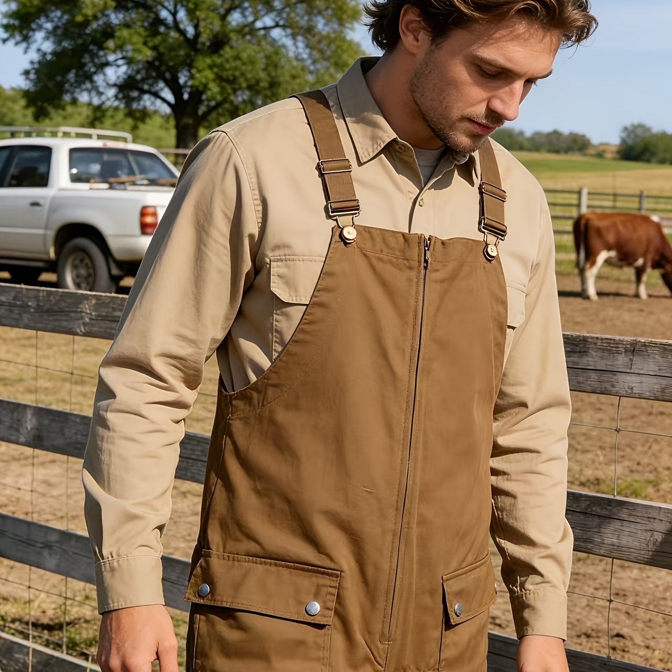 European And American Retro Men's Jumpsuits, New Loose And Casual Bib Pants for Spring And Autumn, Adjustable Shoulder Straps, Long Front, Work Pants Loved By Farmers, Wear-resistant And Durable, Easily Cope with Various Jobs