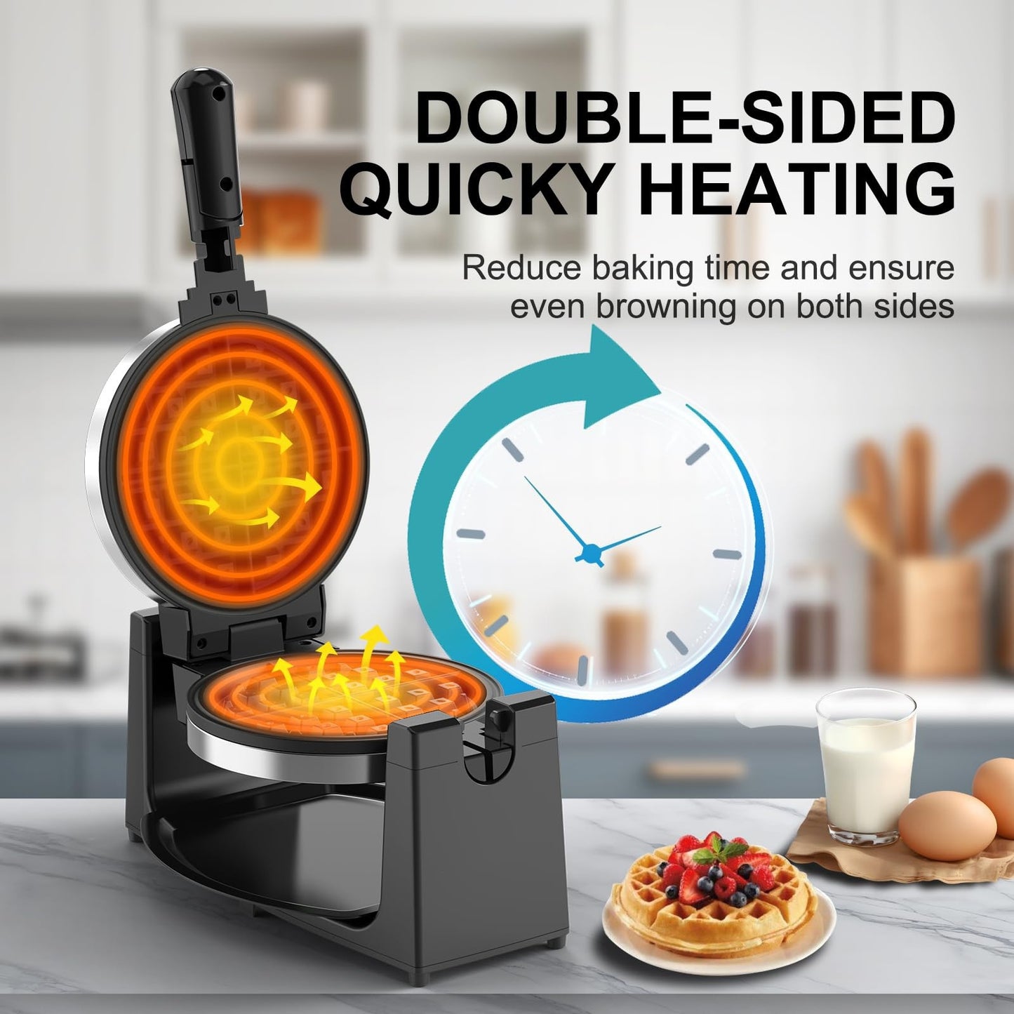 Waffle Maker, Rotating Belgian Waffle Maker, 180° Flip Waffle Iron, Non-Stick Plate, Adjustable Browning Control, Foldable Cool Touch Handle, Removable Drip Tray, Stainless Steel, Space Saving Storage