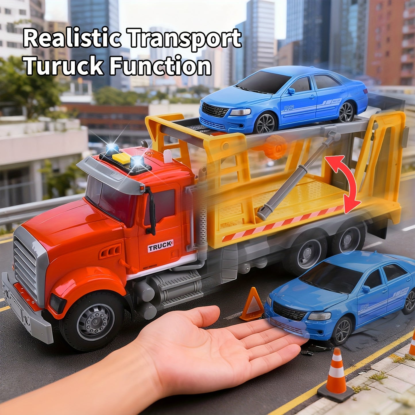 Kids Toys For 3 4 5 6 7 Years Old Boys, 13"Tow Truck Toy, Friction Powered Transport Truck Crane Toy With Lights And Sounds, Birthday Gifts For Boy Child