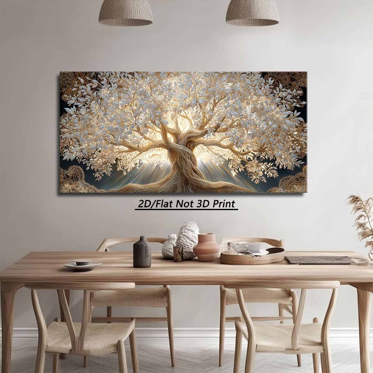 2D Flat, 1pc Large Tree of Life Wall Art - Modern Rustic Horizontal Canvas Painting with Wrap-Around Wood Frame, Suitable for Living Room, Bedroom, Office Decor, Housewarming Gift, Ink Canvas Tree of Life Design for Horizonta