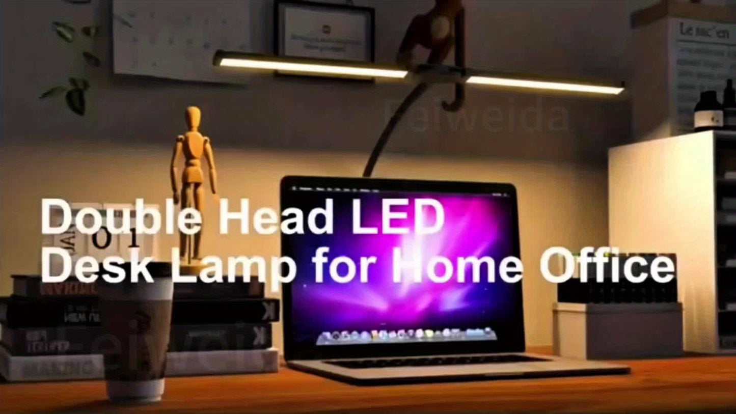 Modern Touch LED Desk Lamp | Adjustable Gooseneck, Dual Head Design, Anti Glare, USB Powered, Foldable, Smooth Metal Surface | Ideal for Reading, Gaming, Office - Perfect for Home Office and Study, Christmas Gift