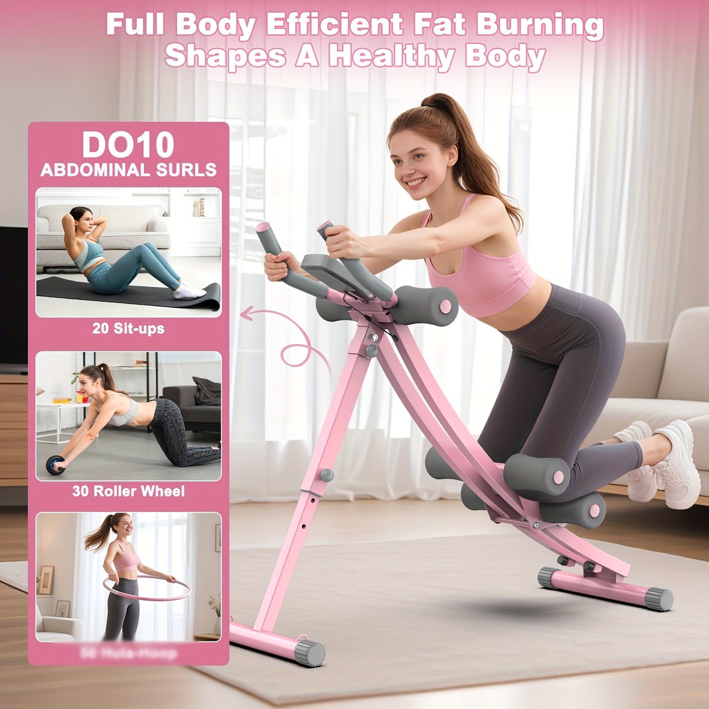 Ab Workout Equipment, Ab Machine for Home Gym, Foldable Core & Abdominal Exercise Machine, Adjustable Ab Machine Full Body Workout Women Exercise Fitness Equipment, Gifts for Women/Girls