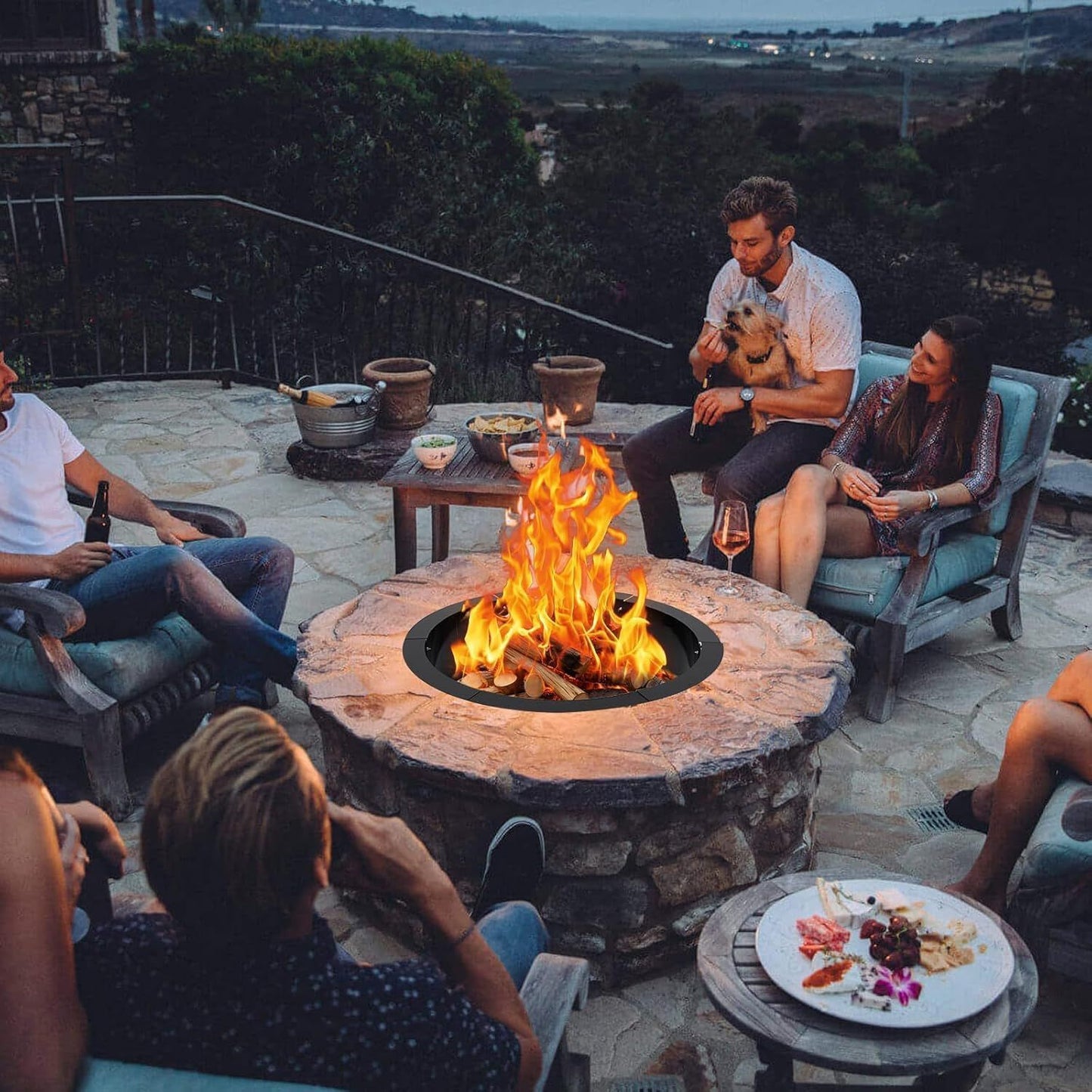 48 Inch Heavy-Duty Rust-Resistant Steel Fire Pit Ring Suitable for Backyard & Camping - Outdoor Fire Pit with Ventilation Holes, Smokeless, Tool-Free Assembly for,, Bonfire - Easy DIY Assembly for Cleaner Burning