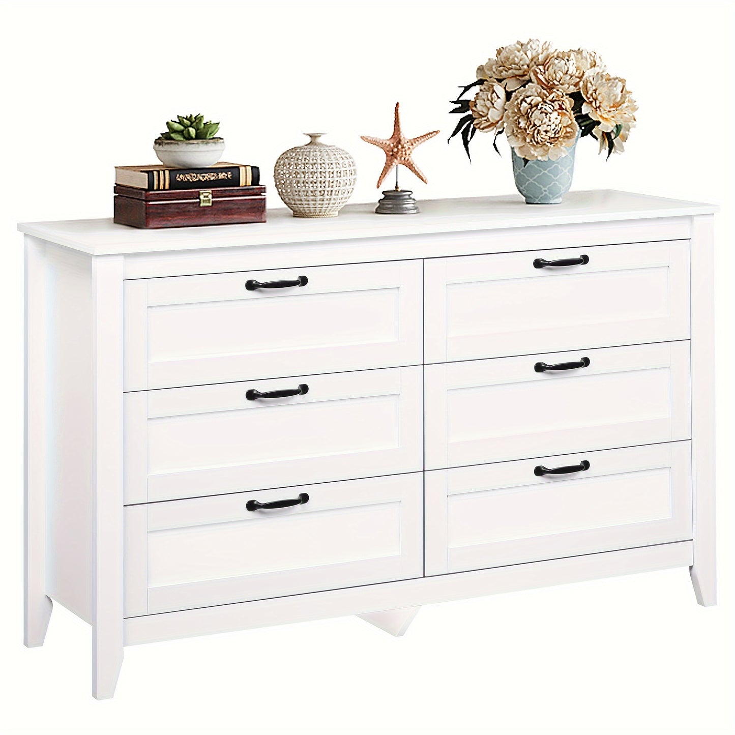 6 Drawer Dresser, Retro Chest Of Drawers with Metal Handle, Double Wood Dresser for Bedroom, Living Room, Large Storage Cabinet