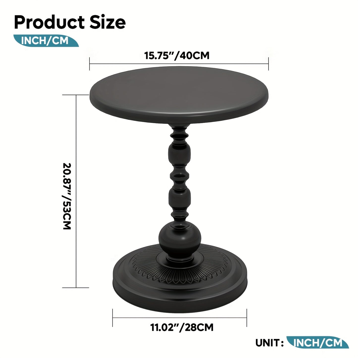 PINMOCO Round Metal Side Table - Anti-Rust & Waterproof Small Coffee Table with 3, 2 Cu Ft Storage, Lightweight Sturdy Design for Living Room, Bedroom, Balcony - Black/White/Pink, No Assembly Required, Coffee Table for Living