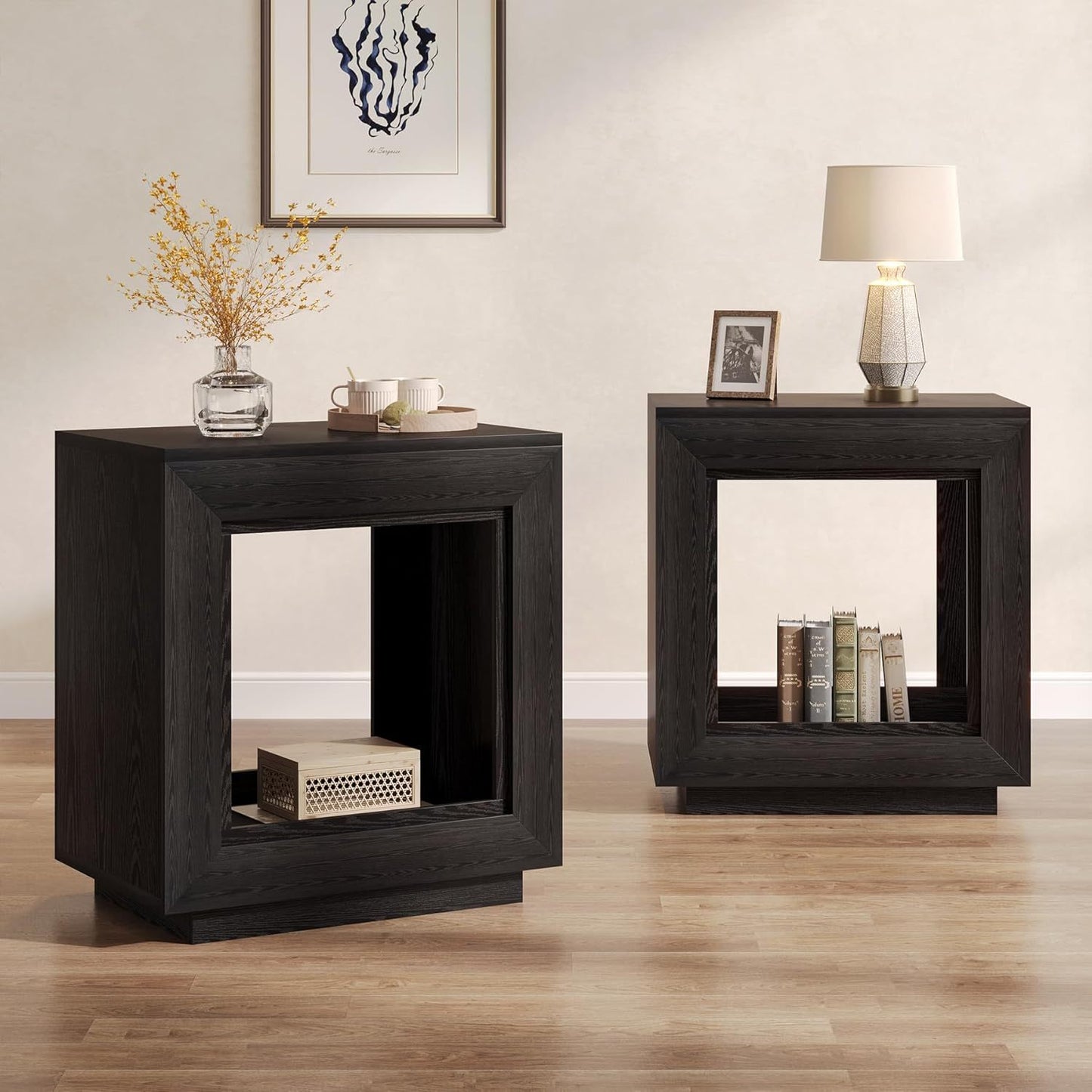 24 Inch Farmhouse End Table with Open Shelf - Heavy-Duty Hardwood & Particle Board Construction, Easy Assembly Side table, Natural Wood Finish - for Living Room, Bedroom, Patio - Space-Saving Nightstand or Accent Furniture, B