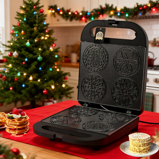 Mini Electric Pizzelle Cookie Maker, 4 * 4 Inches, Non-Stick, Perfect for Breakfast, Snacks, Desserts, And More