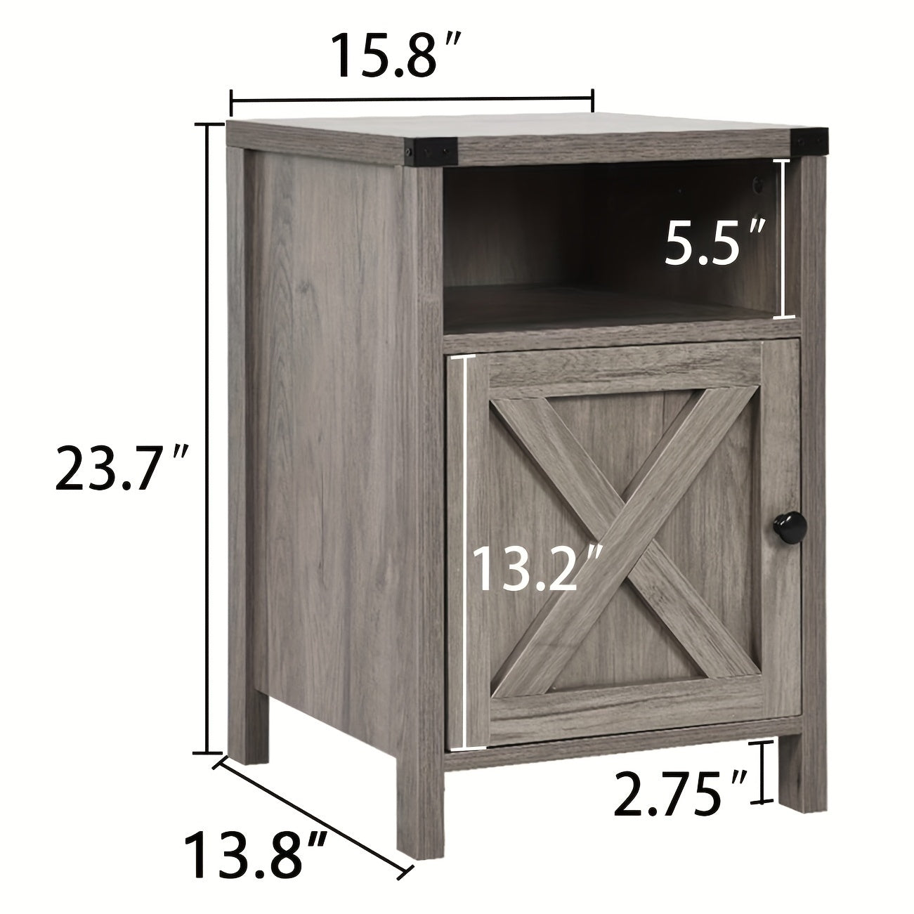 Halloween Farmhouse Nightstand, Rustic End Table With Barn Door And Storage Shelf, Bedside Tables Night Stand For Living Room Bedroom, Living Room, White Gray Oak Navy Blue Light Oak Dark Rustic Grey