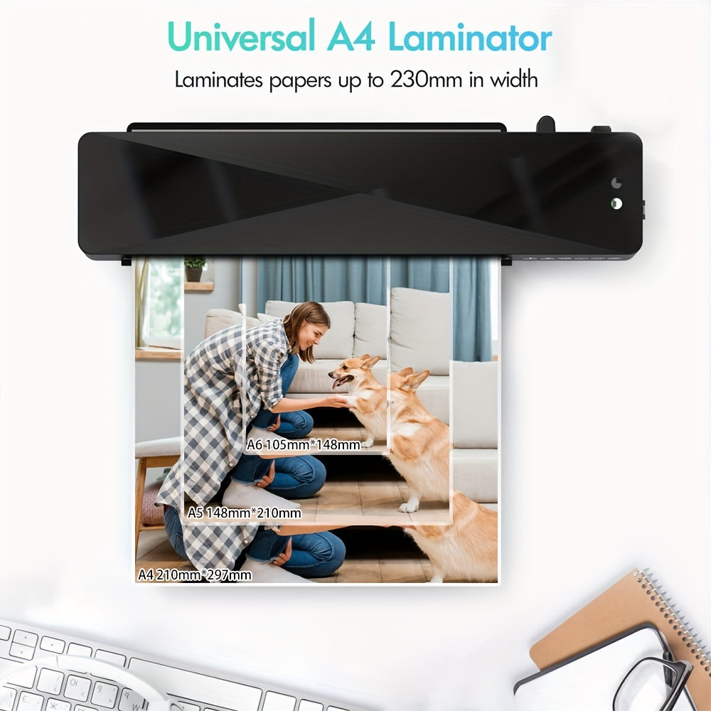 Crenova A4 Laminating Machine Hot & Cold | Thermal Laminator 9 Inch for Home Office School Business, Fast Warm Technology, Black, Power Supply 110V-130V