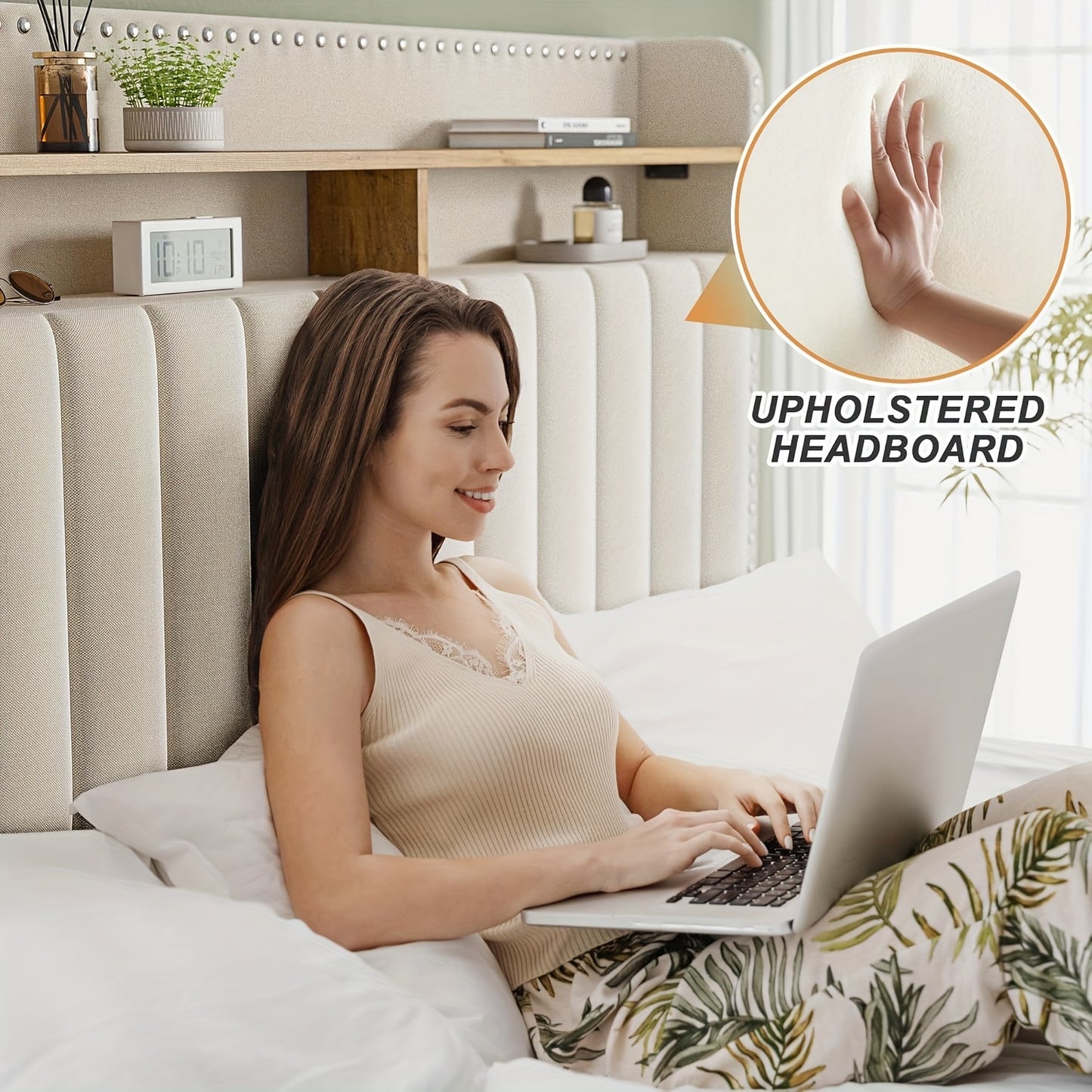 Soft Upholstered Bed Frame with 2 Storage Drawers Full/Queen/King Size Low Profile Platform Bed Base, Heavy Duty 1000lbs Steel Frame, No Box Spring Needed for Apartments/Dorms | Easy Assembly (Gray/Beige)
