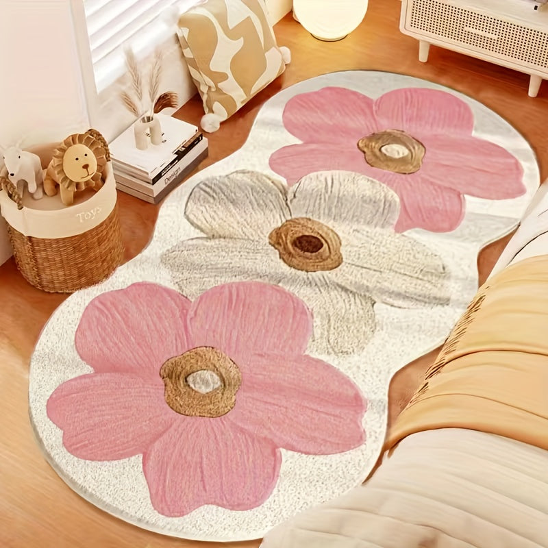 1000gsm Heavy-Duty Acrylic Fiber Floor Mat - Non-Slip Backing, Soft Plush Mat with Transparent Floral Pattern in Blue, Beige, Brown, Black, White, Gray, - Machine Washable Indoor/Outdoor Carpet for Living Room, Bedroom, Offic