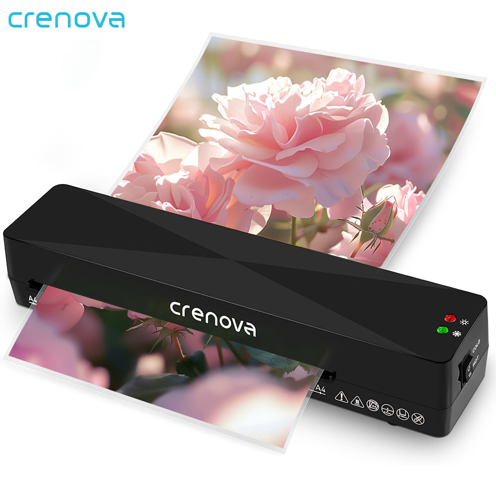 Crenova A4 Laminating Machine Hot & Cold | Thermal Laminator 9 Inch for Home Office School Business, Fast Warm Technology, Black, Power Supply 110V-130V
