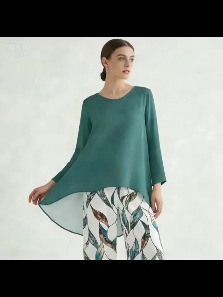 Women'S 2pcs Set - Elegant Leaf Print Long-Sleeve Top & Pants, Loose Fit, All-Season Comfort, Casual Style, Perfect for Fall & Winter, Casual Wear|Elegant Casualwear|Comfortable Fit, Ladies Pants