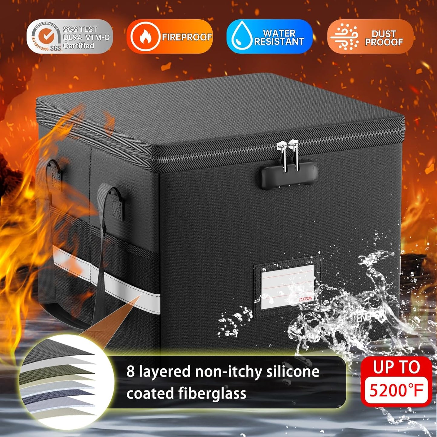 Fireproof Document Storage Cabinet with Lock - Heavy-Duty Collapsible File Organizer Box with Mesh Pockets & Hanging System, Portable File Cabinet with Handle for Home Office, Legal/Letter Folders, Secure Locking Mechanism, S