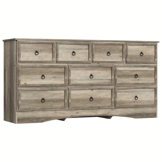 10-Drawer Dresser Suitable for Bedroom & TV Stand - Tapue Grey Vintage Modern Dresser with 10-Drawer Storage, Space-Saving Compact Cabinet, Assembly (Some Parts Required), Assembly-Friendly for Small Spaces & Apartments