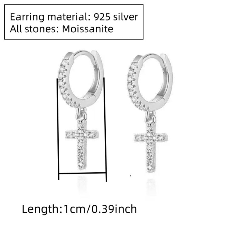 925 Sterling Silvery Full Moissanite Earrings*2, Cross Earrings, Simple And Versatile, Suitable for Daily Wear, Dating, Party, Vacation, Valentine'S Day Gift for Women, Thanksgiving Gift, New Year Gift Jewelry, with Gift Box