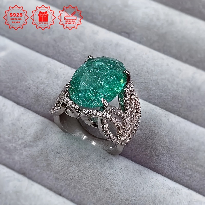 Ladies' 925 Silver Luxury Fashion Classic Retro Color Treasure Paraibapa Ring Women's Promise Engagement Wedding Pure Silver Full Moissanite Moissanite Ring Suitable for Daily Birthday Gifts Wedding Ring Give Her Or Him (Gift