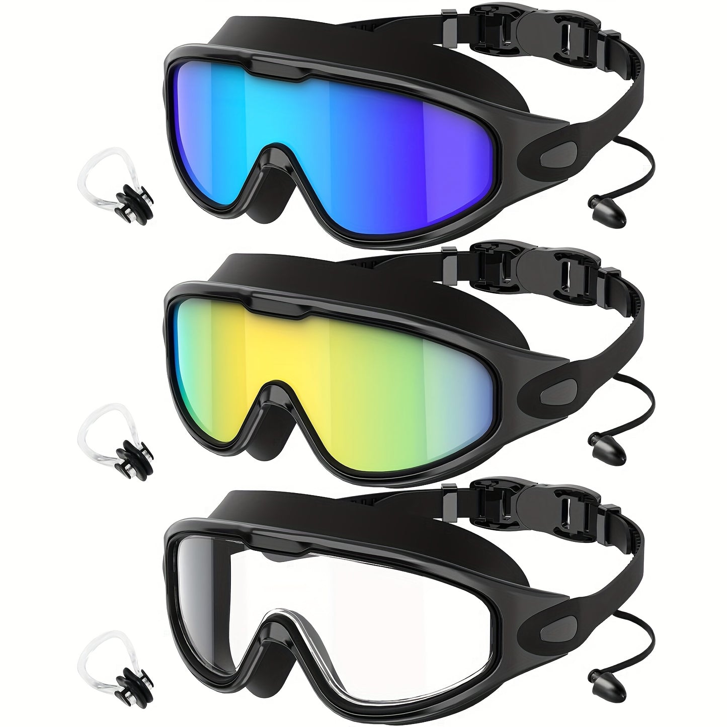 3pcs NSSIW Trendy Retro Adult Large Frame Casual Swimming Goggles Men's Women's Universal Plain Swimming Goggles Goggles - Casual Goggles Swimming Goggles