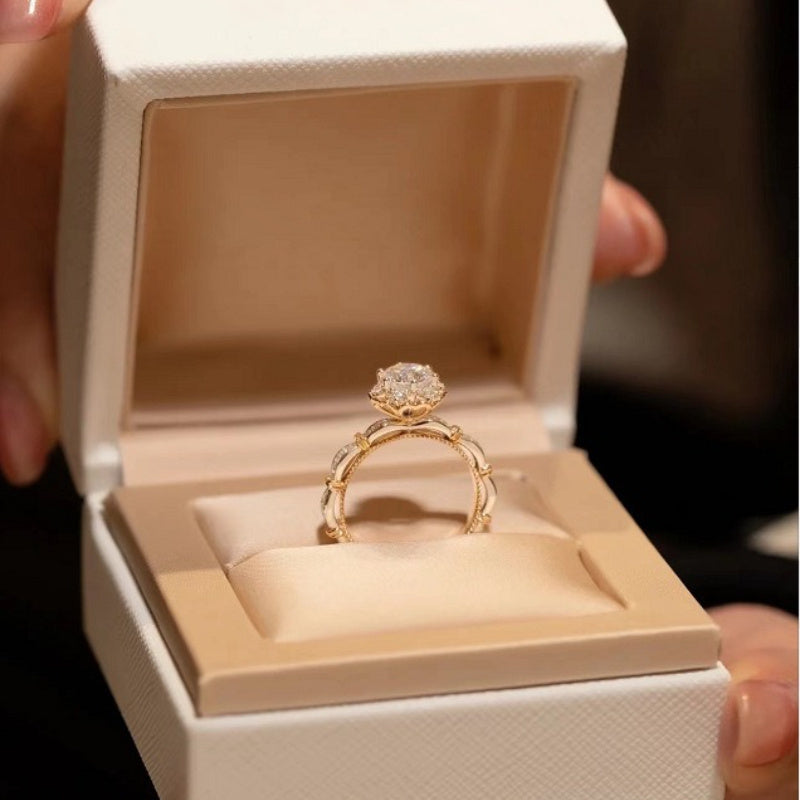 Hand bouquet shaped S925 sterling Silvery round cut Moissanite ring, daily niche design, high quality Women's jewelry, Valentine's Day gift for girlfriend, proposal, engagement wedding anniversary gift, birthday gift, party g