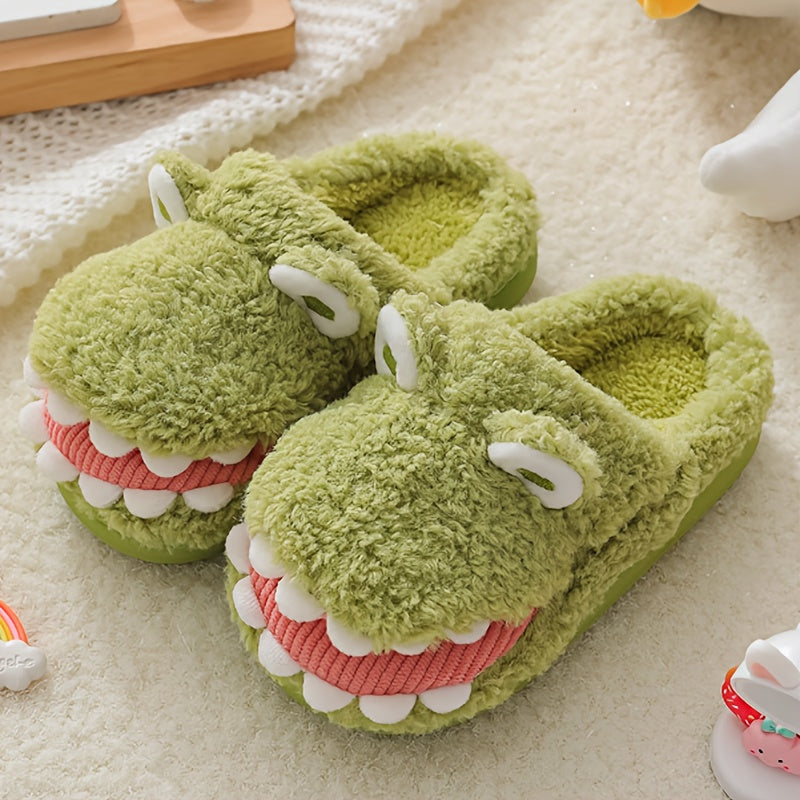 Women's Cute Crocodile Slippers Indoor/Outdoor House Shoes, Anti-Slip Sole, Slip-On Winter Footwear