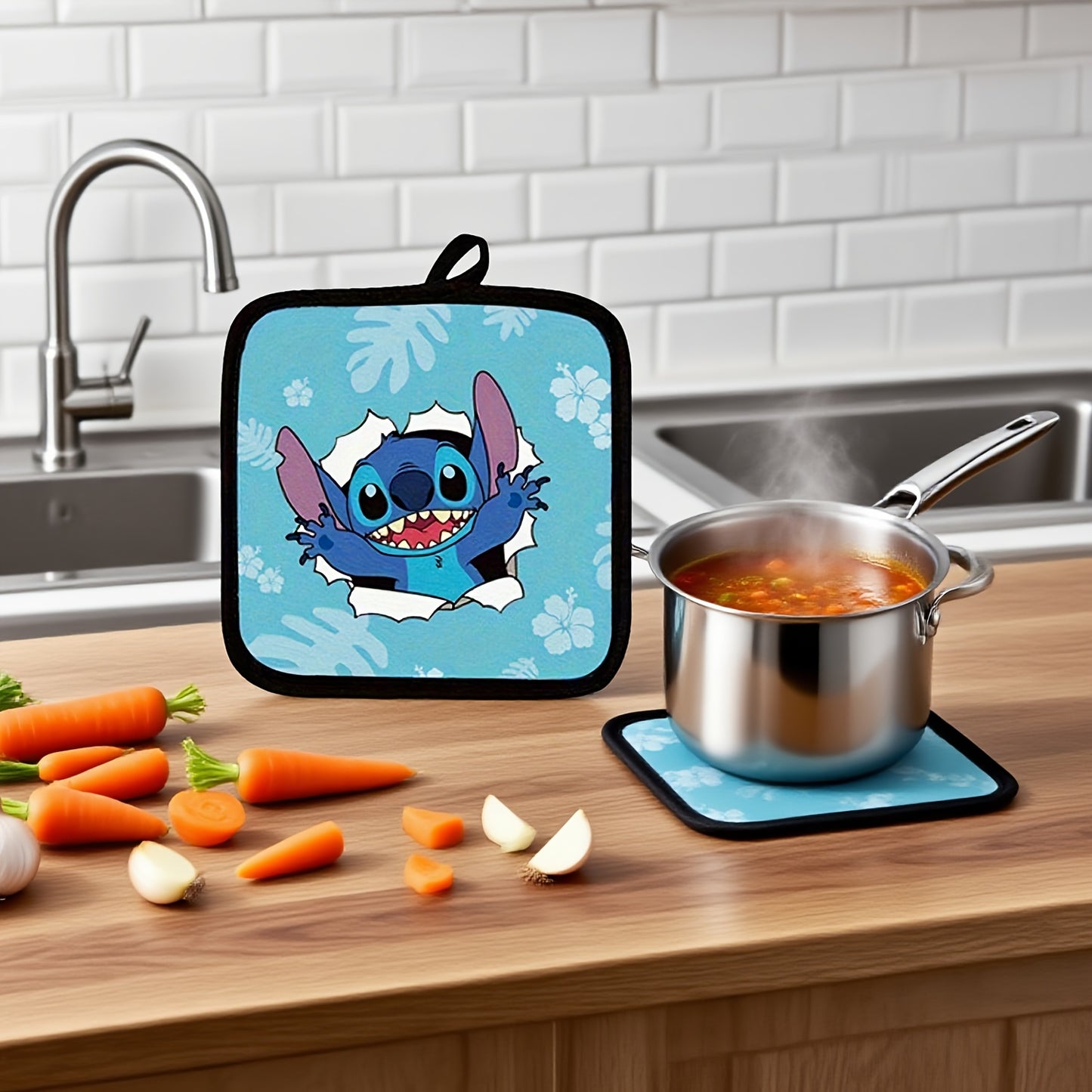 Stitch kitchen three-piece set, including a Stitch apron, gloves, and heat-resistant mat, Party Favors, adding fun to your cooking time and joy to your culinary creeations.ations., Kitchen Essentials, Culinary Gifts, Themed A