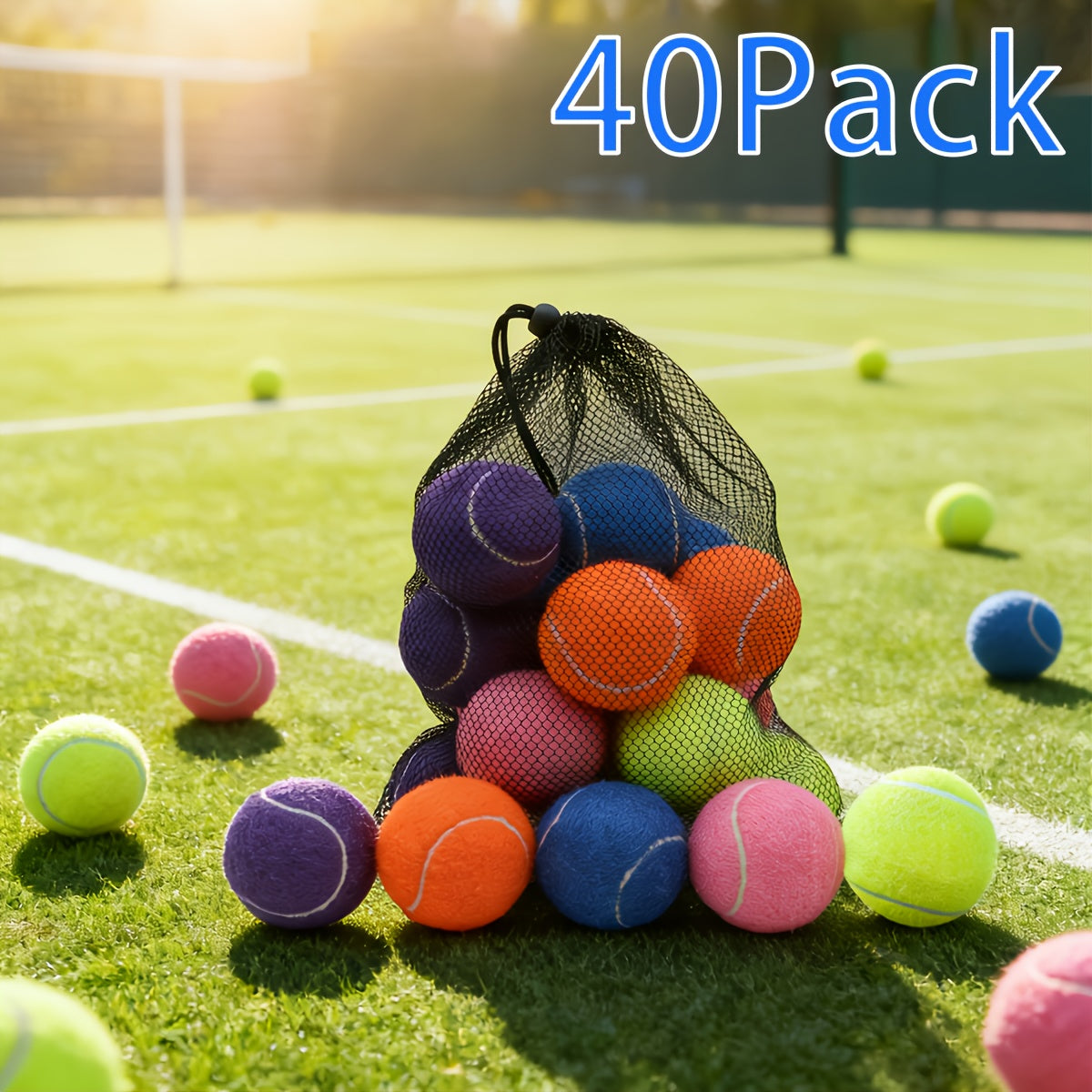 40pcs Set Of Training Tennis Balls, High Elasticity And Durable Rubber Tennis Balls for Training, Multi-purpose Style, Bright Colors, Dog Tennis Balls, Tennis Enthusiasts, Backyard Practice, Portable, Durable, with Storage Ba