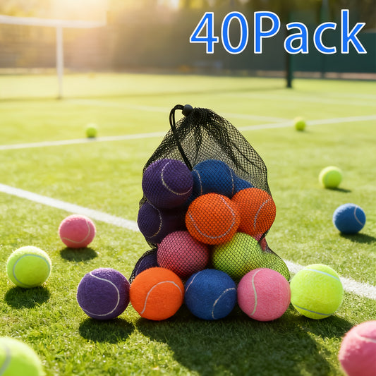 40pcs Set Of Training Tennis Balls, High Elasticity And Durable Rubber Tennis Balls for Training, Multi-purpose Style, Bright Colors, Dog Tennis Balls, Tennis Enthusiasts, Backyard Practice, Portable, Durable, with Storage Ba