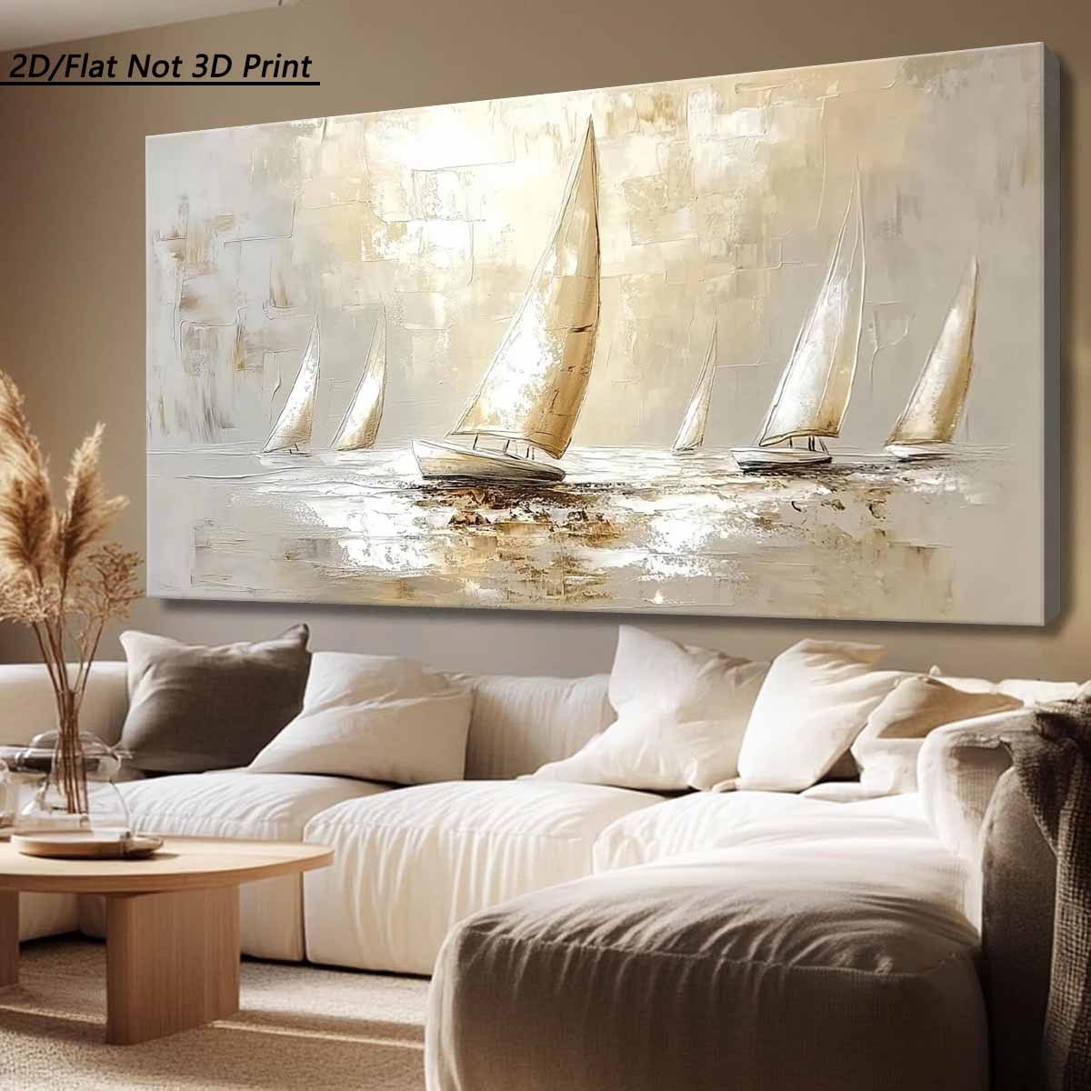 2D Flat, 1pc of Modern Style Large Wooden Frame Canvas Wall Painting - Nautical Theme with Sailboats, Suitable for Living Room and Coastal Themed Decor, High Quality Wall Art Printed Poster Can Be Hung Directly, 2D Flat
