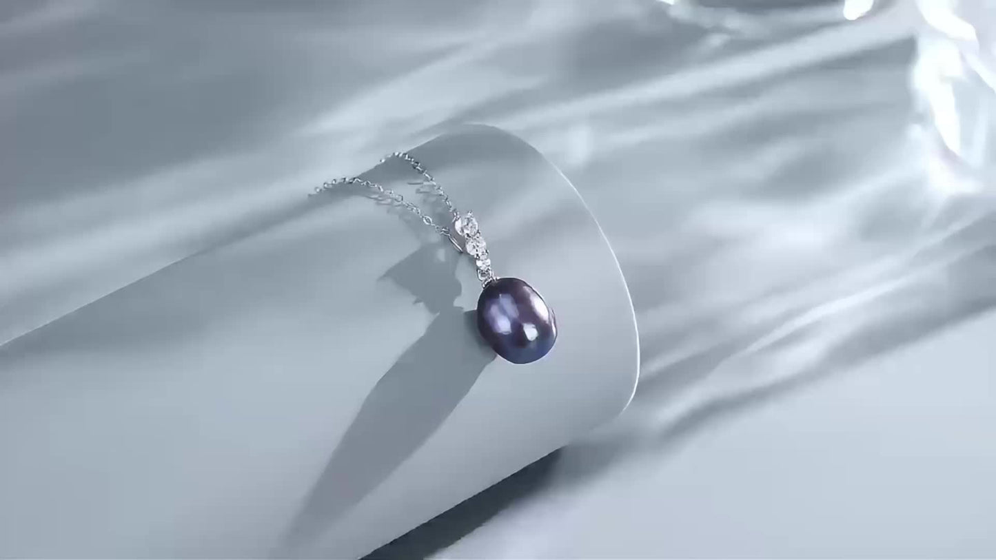 925 Sterling Silver Natural Seawater Pearl Pearl Necklace And Earrings Set 9-10MM