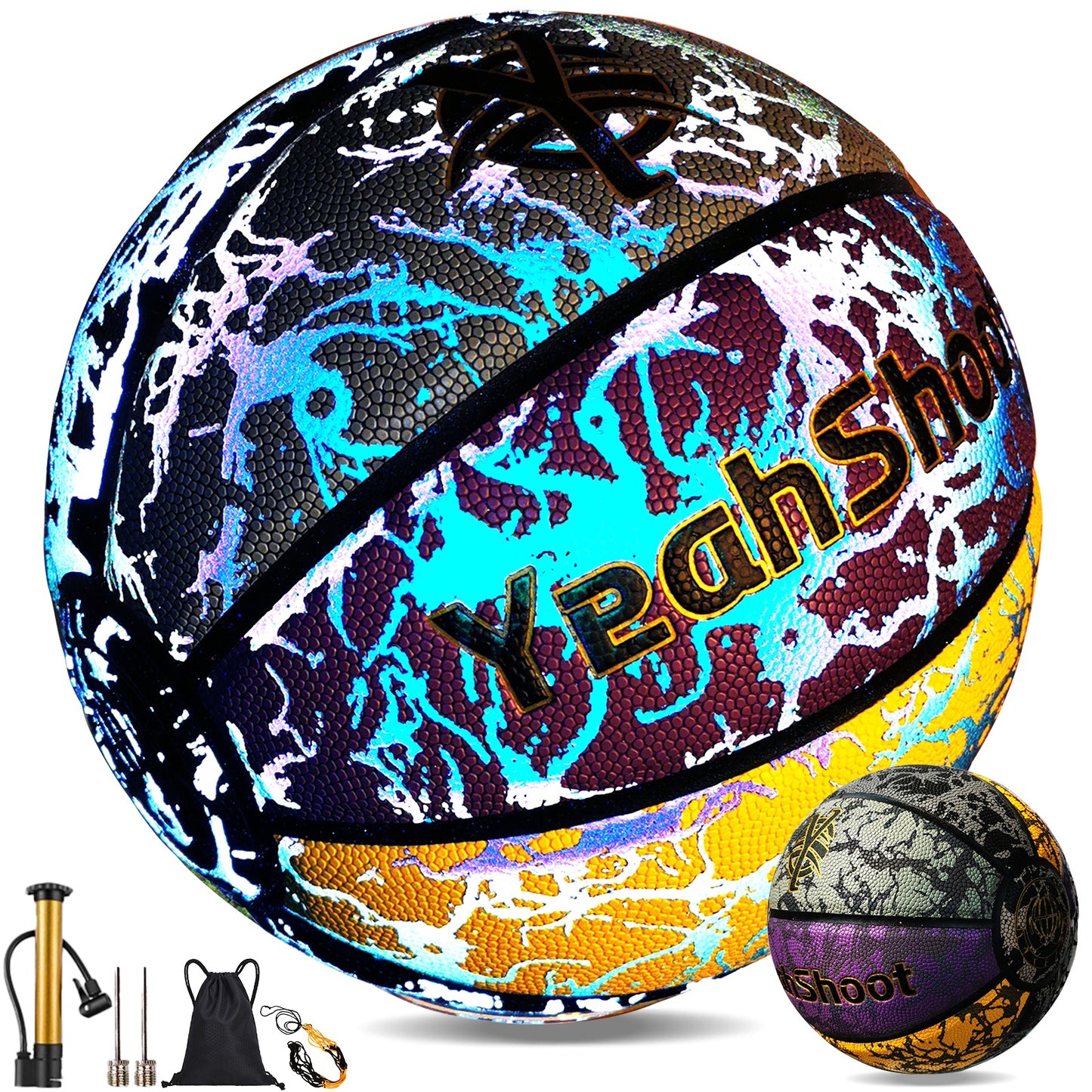 YeahShoot Glow Basketball - Novel Style Light Up Basketball for Youth, Reflective Teens And Adults, Premium Feel Basketball Gifts for Boys with In The