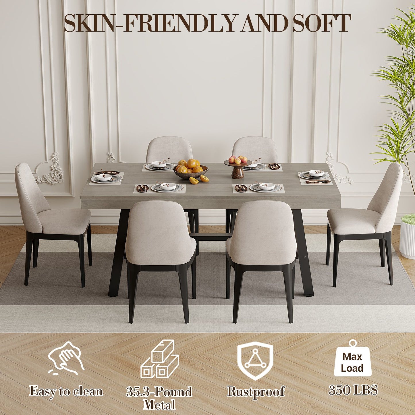 71-Inch Grey Farmhouse Dining Table with Adjustable Feet | Spacious Seating for 6 to 8, Ideal for Kitchen, Dining & Living Rooms, Multifunctional Hardwood Table by GAOMON