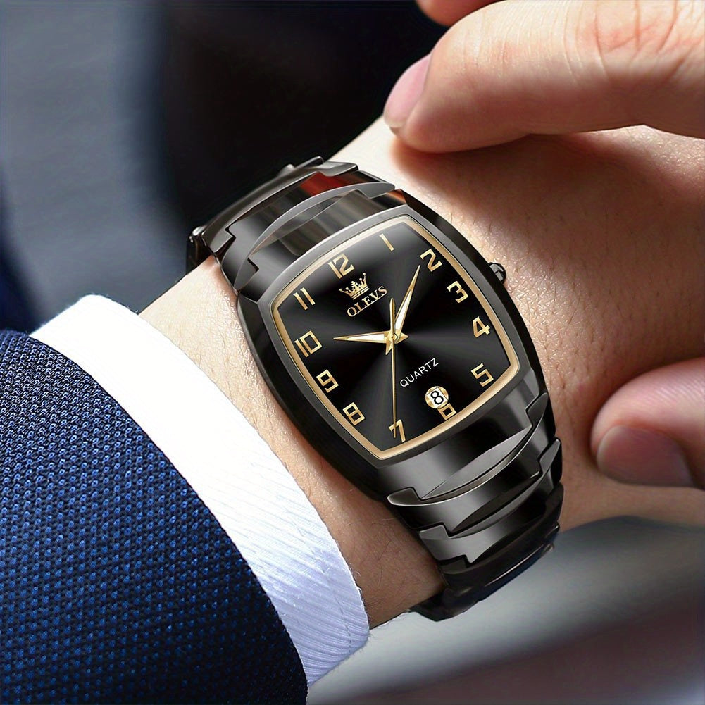 OLEVS Men's Luxury Golden Stainless Steel Watch with Luminous, Day/Date Calendar, Analog Quartz Movement Dress Watch for Smart Casual & Formal Occasions