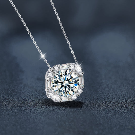 925 Silvery 3Ct Moissanite Sugar Cube Necklace, Couple Style, Fashion Trend, Men'S And Women'S Jewelry Pendant Clavicle Chain, Suitable for Daily Wear, Banquets, Weddings, Dating, Mother'S Day And Father'S Day Gifts, Birthday