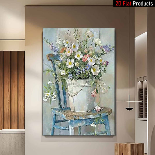 2D Flat, Modern Moroccan Vintage Floral Framed Canvas Wall Art - White Pink Yellow Purple Lavender Roses Painting, Hand-Painted-Like Print on Pine Wood Frame, Ready-to-Hang Vertical Botanical Poster for, Bedroom, Office Decor