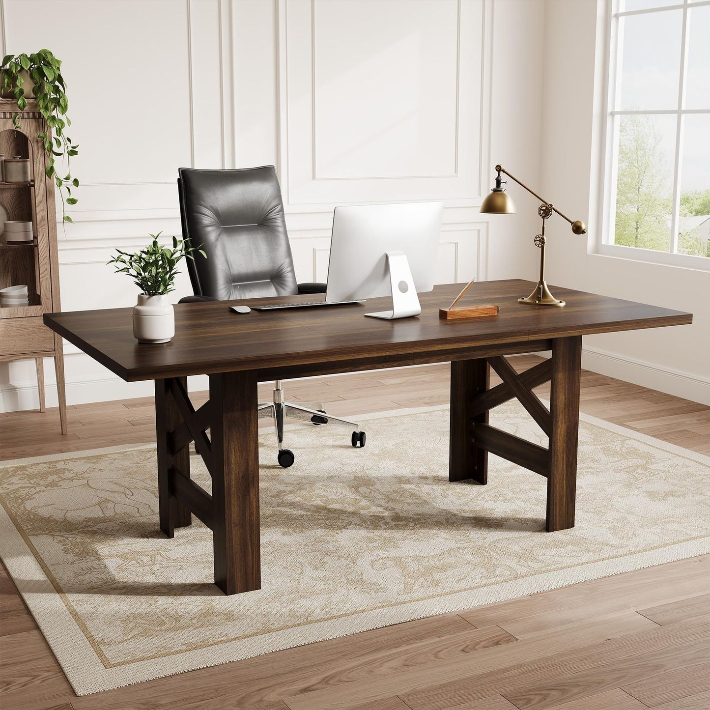 Wood Farmhouse Dining Table for 6-8 | Heavy Duty Large Kitchen Table, 70.87" Long Rectangular Dining Room Tables with Strong Legs, Thickness Tabletop, for Big Family, Dinette | Mediterranean Style, Mixed Color, Multifunctiona