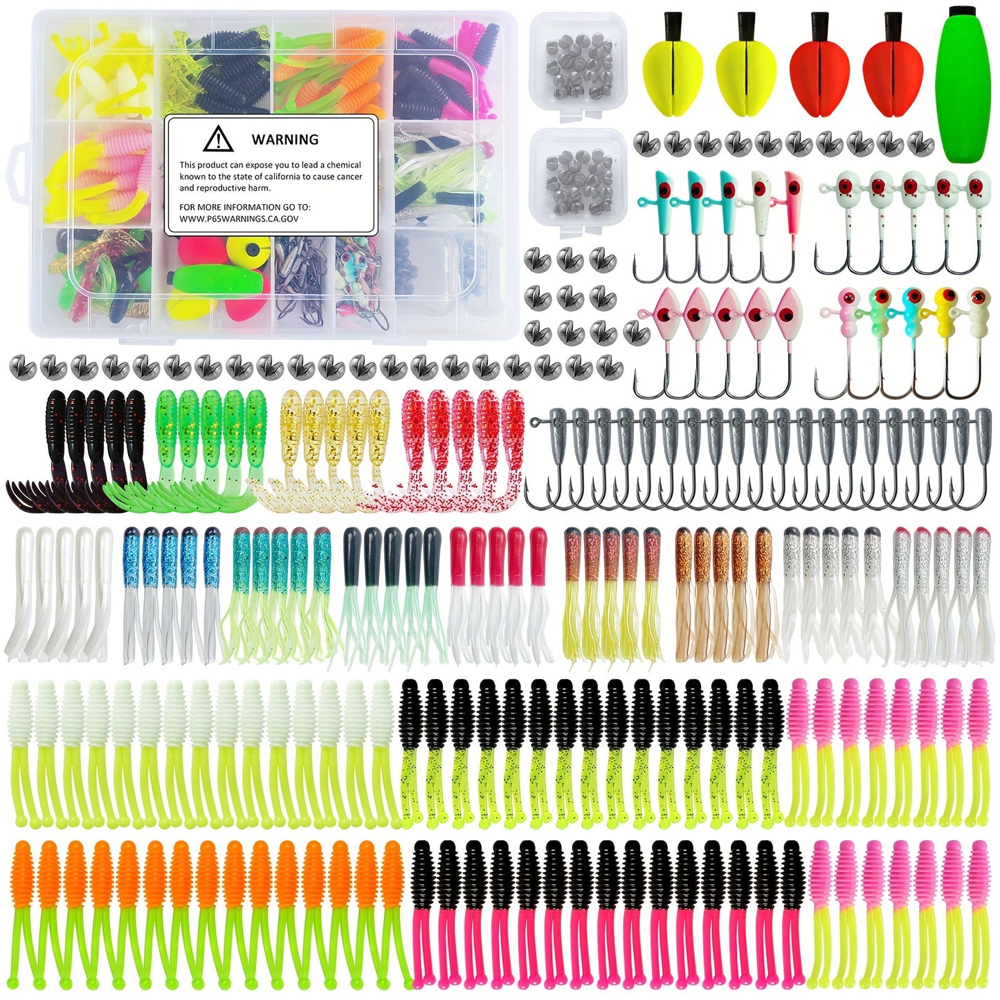 228pcs Crappie Lures Kit With Soft Plastic Paddle Tail, Tube Jig Heads, Split Shots, Peg Floats Crappie Lures Jigs Accessories For Crappie Trout Bass Walleye