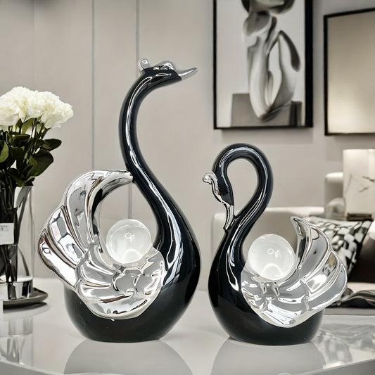 Elegant Swan Ceramic Ornament with Crystal Ball - Luxurious Home Decor for Living Room, Entrance Hall, TV Cabinet | Vintage Style, White & Golden Accents, Perfect for Modern or Traditional Spaces, Swan Decor