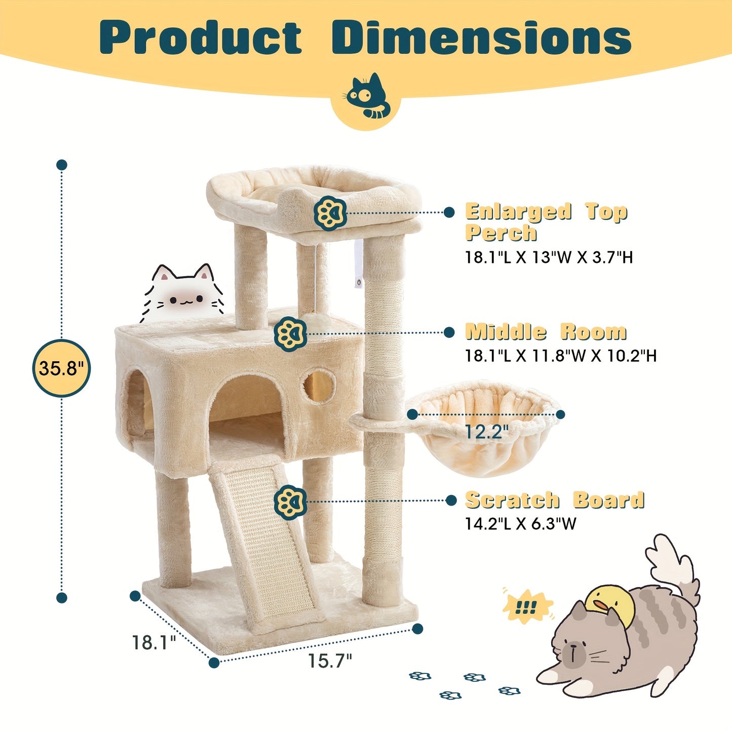 WEEWAY Multi-Level Cat Tree Tower for Indoor Cats - Modern Space-Saving design with Scratching Posts, Plush Perches, Hanging Platforms, Entryways - Sturdy Construction for Climbing, Scratching, Resting - Ideal Gift for Kittie