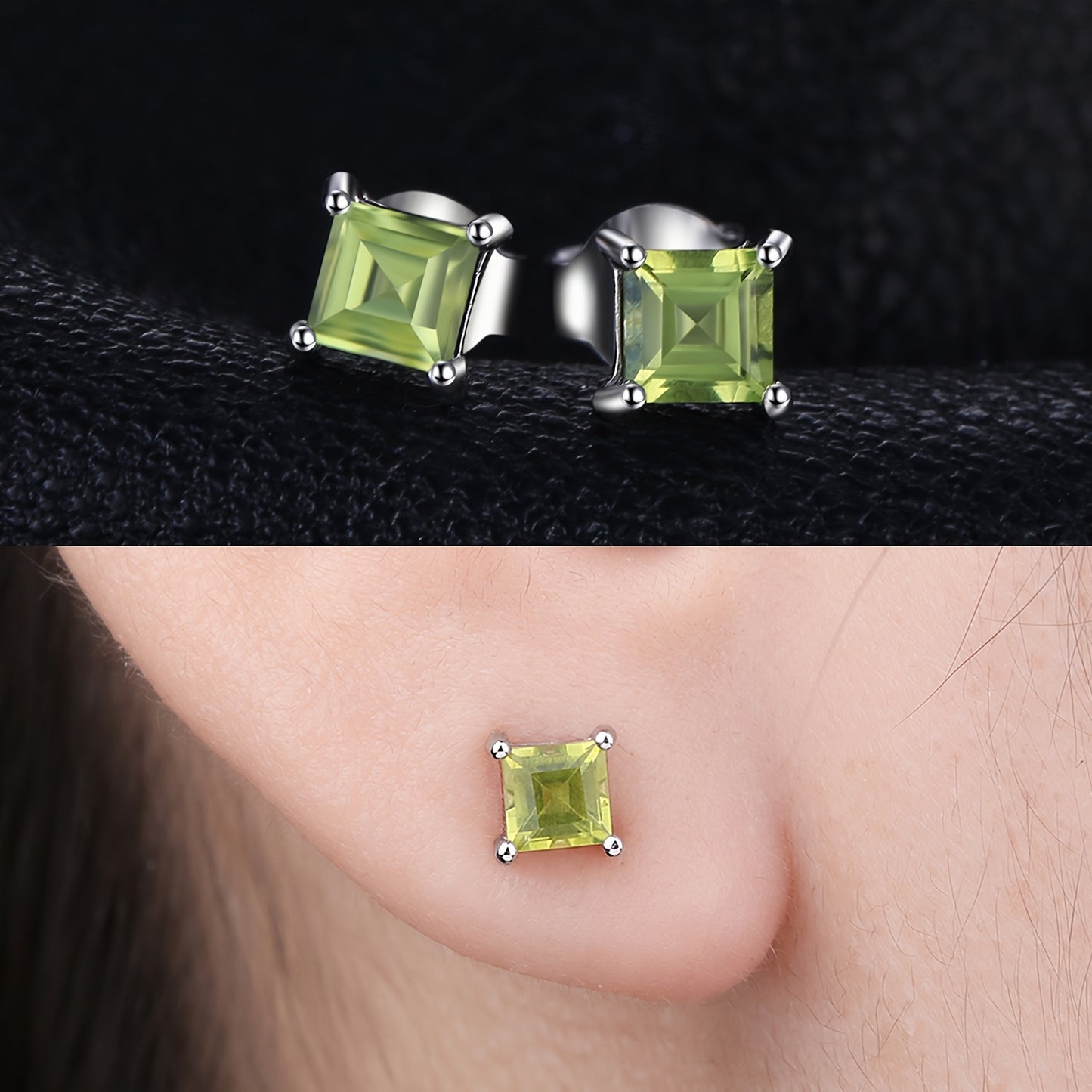 A Pair of 925 Sterling Silver Stud Earrings Featuring a Simple Yet Elegant Classic Design, Adorned with Exquisite Multi-Faceted Square Cut Natural Gemstones Including Amethyst, Citrine, Garnet, Peridot, Topaz, Created, Sapphi