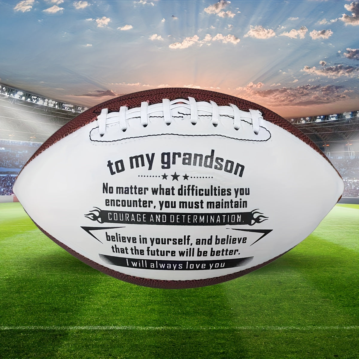 1 Inspirational Print American Football | Standard Size White with Brown Laces, Durable PVC Material, Textured Grip, Suitable for Outdoor Training & Recreational Play, Ideal Gift for Birthdays, Encouragement & Family Bonding,