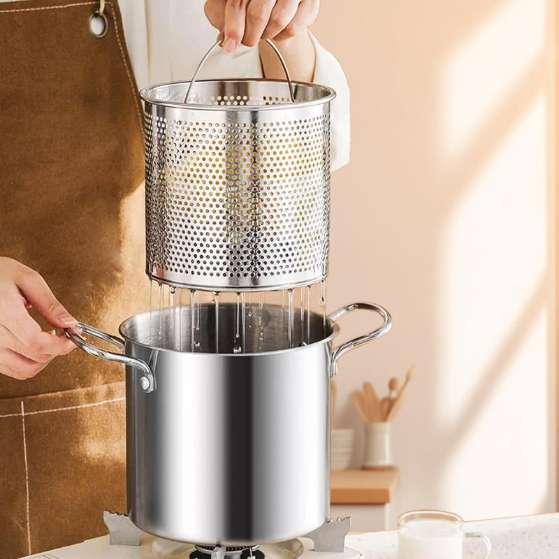 118.35oz Stainless Steel Deep Fryer Pot with Lid & Basket - Heavy-Duty Commercial/Residential Large Frying Pan, Oil Drip Drainer System, Sturdy Handle for Kitchen, Restaurant, Party, Picnic - No Required
